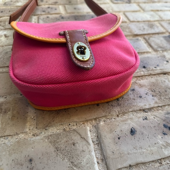 FOSSIL Austin Small Flap Pink Canvas Crossbody Bag - Picture 5 of 14